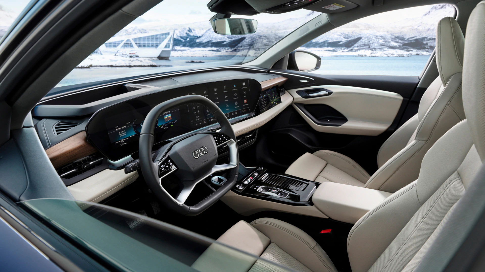 View of the interior of the Audi Q6 e-tron.