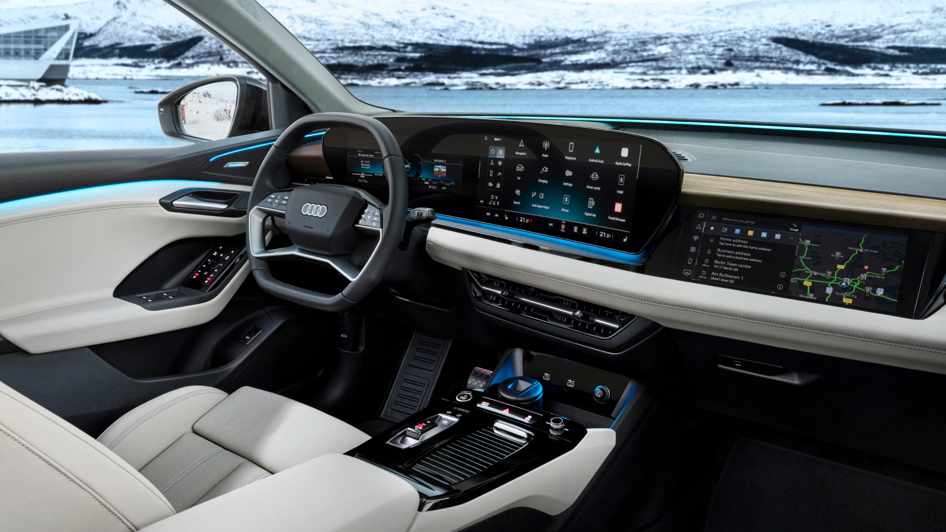 Screens in the interior of the Audi Q6 e-tron.