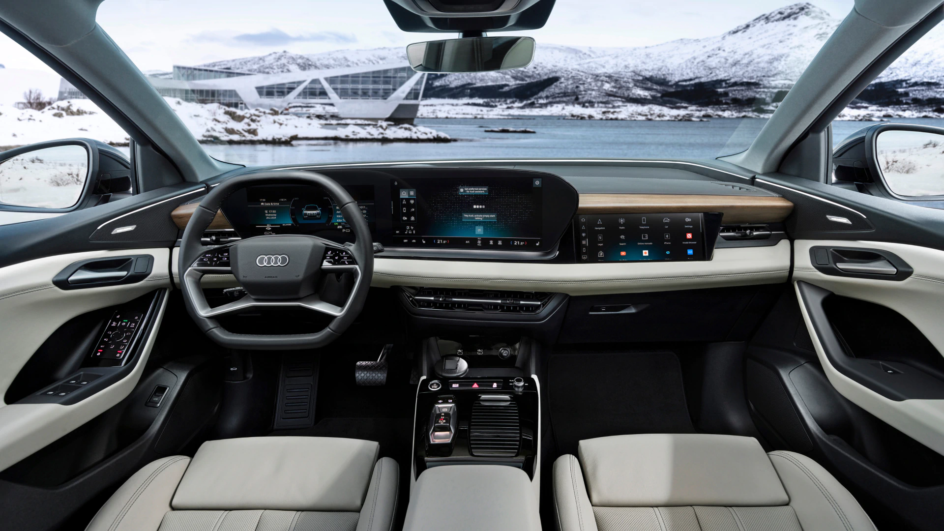Interior and dashboard of the Audi Q6 e-tron.